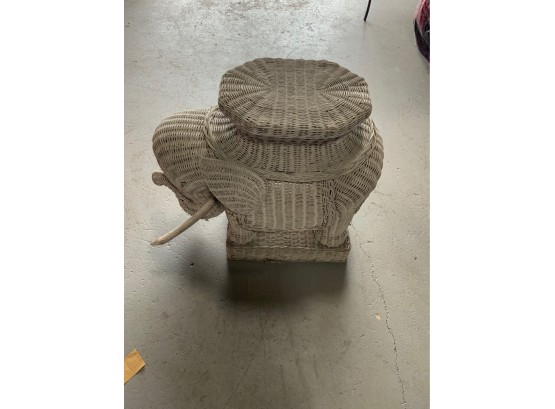 WHITE WICKER STYLE ELEPHANT SIDE TABLE STAND ,