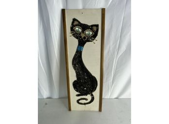 MID CENTURY STYLE HANGING BLACK CAT DECORATION, 9X24 INCHES