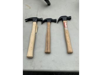 LOT OF 3 WOODEN HANDLED HAMMERS VARIOUS SIZES