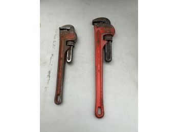 PAIR OF PIPE WRENCHES