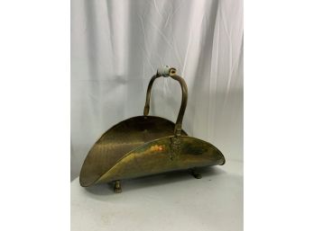 BRASS METAL FIRE PLACE BASKET WITH PORCELAIN HANDLE