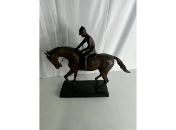 MAN ON HORSE STATUE, CAST IRON CASTING STATUE, 15IN HEIGHT