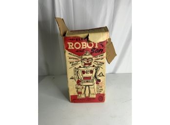 ELECTRIC ROBOT AND SON WITH BOX, ONE OF THE MANY MARX TOYS 16INCH