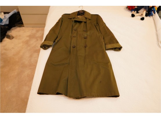 WORLD WAR MILITARY TRUNCH JACKET RAIN COAT, WITH PATCHES