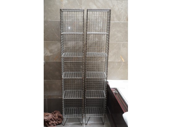 PAIR OF CRATED GRID WIRE SHELVING