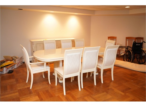 MADE IN ITALY WHITE WOOD DINNING TABLE WITH 8 CHAIRS
