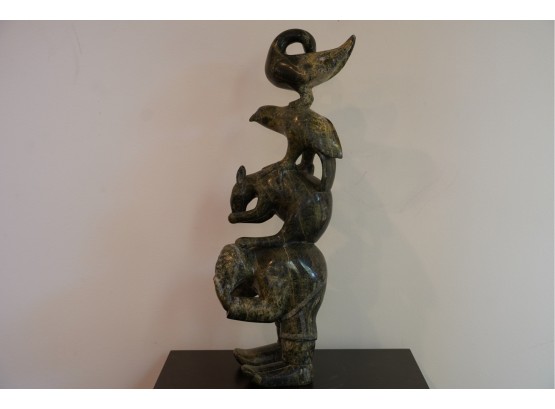 'STACKING ANIMALS' SCULPTURE FROM THE INUIT EXHIBITION , SIGNED, 23IN HEIGHT