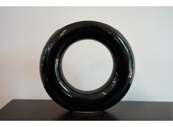 RETRO ROUND BLACK VASE DECORATION MADE BY A DONNA IN JAPAN, 8.5IN HEIGHT