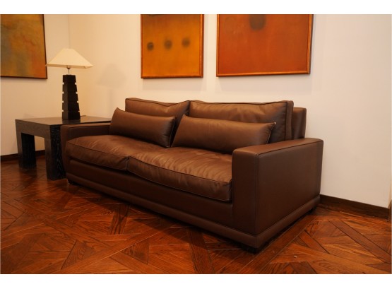 MORDEN STYLE BROWN LEATHER SOFA WITH PILLOWS