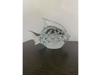 HEAVY FISH GLASS SIGNED DECORATION, 9X6 INCHES