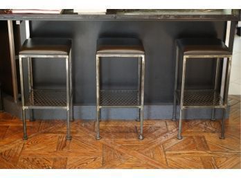 PAUL VETRANO MORDEN STYLE LOT OF 3 BARSTOOLS, WITH METAL FRAME