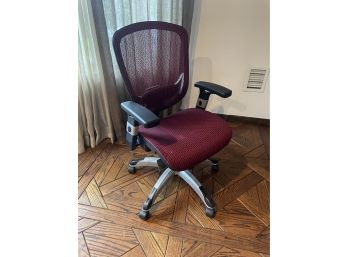 Red Mesh Office Chair On Wheels, Great Condition