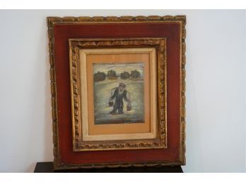 BEAUTIFUL FRAMED SMALL DRAWING OF A MAN, SIGNED BY S. KARCSMAR, 16X18 INCHES