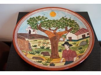 LARGE HAND PAINTED CERAMIC PLATE MADE IN PORTUGAL, 15.5IN DIAMETER