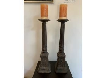 LOT OF 2 WOOD CANDLE HOLDERS MADE BY SULLIVANS, 30IN HEIGHT