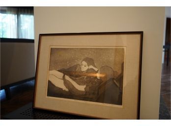 SKETCH OF WOMEN ON A SOFA ART FRAMED SIGNED BY PAUL PISARO, #550