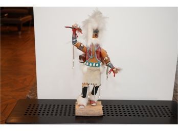 NATIVE AMERICAN STYLE WOOD FIGURINE, SIGNED, 18IN HEIGHT