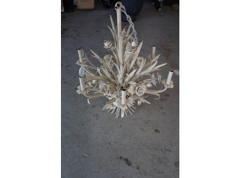 WHITE PAINTED METAL HANGING CHANDELIER, 24IN HEIGHT