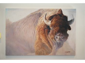 ORIGINAL ACRYLIC ON CANVAS OF A  BISON, SIGNED BY ED BALCOURT,  36X24 INCHES