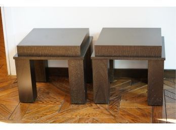 BLOCK STYLE LOT OF 2 MODERN WOOD SIDE TABLES, 18X20 INCHES