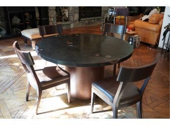 COMMISSIONED DELOS VAN EARL STEEL TABLE WITH 4 CHAIRS, TABLE IS SIGNED BY MAKER!!