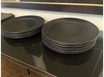 Lot Of 12 Black Leather Decorative Plates.