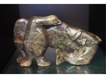 'BIRD AND FISH' SCULPTURE FROM THE INUIT EXHIBITION , BY: KUMARDJUK TUNNILLIE 7X12X3