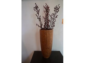 CRATE AND BARREL FLOWER VASE WITH FAKE FLOWES, 16IN HEIGHT