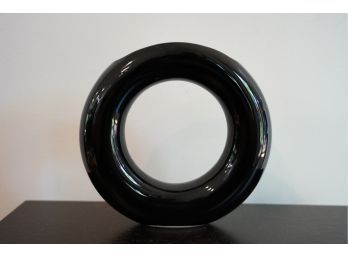 RETRO ROUND BLACK VASE DECORATION MADE BY A DONNA IN JAPAN, 8.5IN HEIGHT