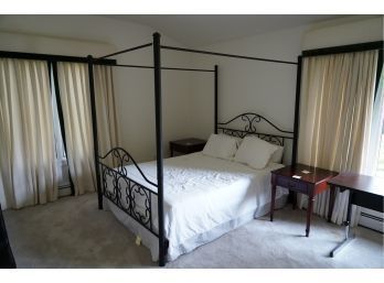 FROSTED BLACK STEEL METAL CANOPY BED, QUEEN SIZE