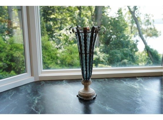 METAL FRAME WITH GLASS VASE, 22IN HEIGHT