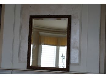 HANGING WOOD FRAMED MIRROR,  37X29 INCHES