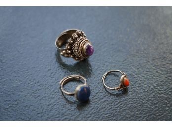 LOT OF 3 RINGS WITH STONES STERLING SILVER