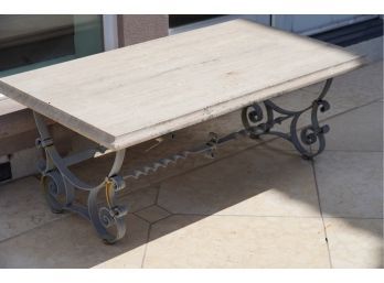 OUTDOOR CEMENT TABLE WITH METAL FRAME