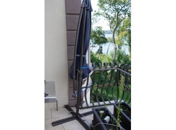 NAVY BLUE OUTDOOR METAL PATIO UMBRELLA WITH 4 WAY STAND, 93X39.5 BASE  INCHES