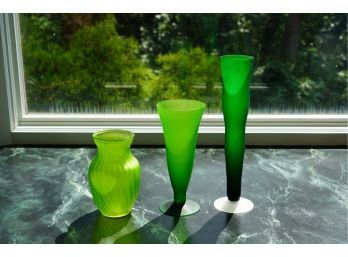 LOT OF 3 GREEN GLASS ITEMS