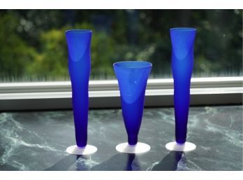 LOT OF 3 BLUE GLASS CUPS