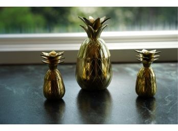 LOT OF 3 METAL PINEAPPLE CANDLE HOLDERS