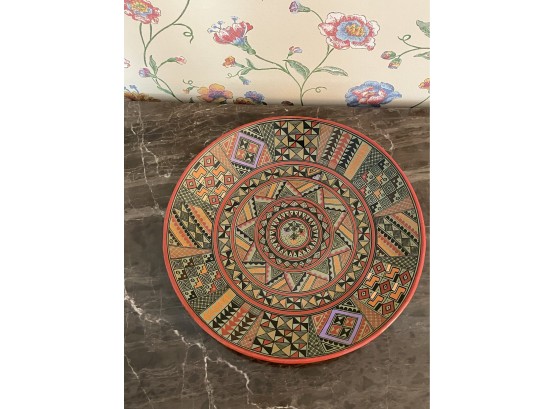 DECROVATIVE CLAY PLATE WITH DESIGN, IMPORTED 11.5IN