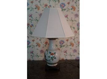 STUNNING BIRD AND TREES WITH FLOWERS PORCELAIN LAMP 25.5 IN