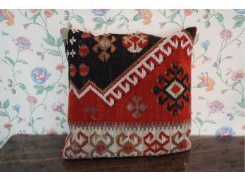 RED/BLACK/TAN HAND CRAFTED PILLOW 17 X 17