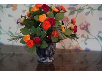 BEAUTIFUL COLORFUL FAKE FLOWERS WITH GLASS VASE 10 IN