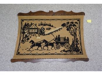 NEEDLE POINT DECORATION WITH WOOD FRAME, 34.5X26 INCHES