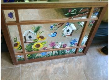 Hand Painted Mirror With Flowers And Birds