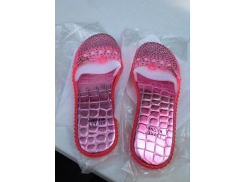 Stuart Weitzman Pink Beach Shoes With Clear Rhinestones