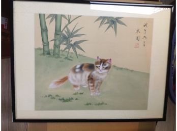 Hand Painted Cat On Silk