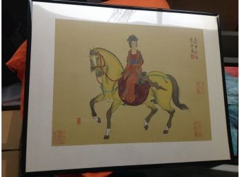 Hand Painted Asian Woman Riding A Horse