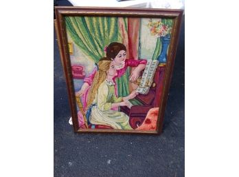 Needlepoint Picture Of Girls Playing The Piano