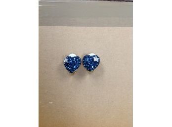 Dark Blue Crystal Clip On Earrings