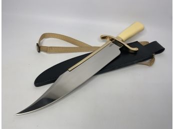 HIBBEN KNIFE CUSTOM DESIGN WITH BLACK CASE HOLDER, WHITE IROVY STYLE HANDLE ! 18IN LENGTH